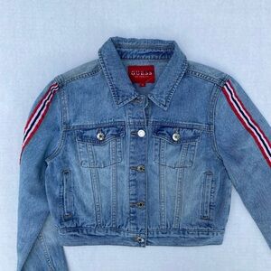NEW GUESS Hayley Racer-Stripe Denim Jacket SZ S